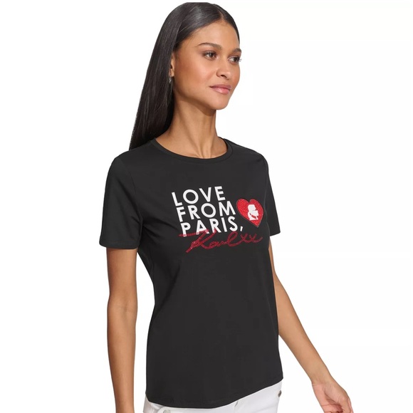 KARL LAGERFELD PARIS Women's Love From Paris Graphic T-Shirt - Picture 1 of 10